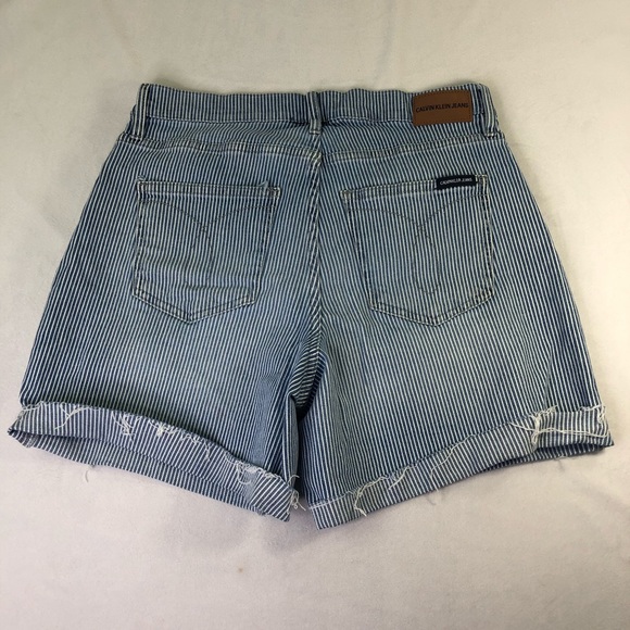 Calvin Klein Jeans High Rise Shorts Striped 6 Pockets Frayed Denim Curvy Blue - Picture 13 of 14